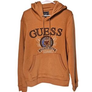 Guess Mens California Embroidered Graphic Hoodie Camel Brown Small Streetwear